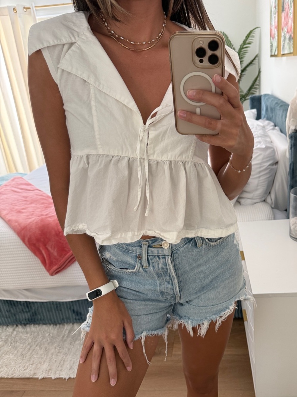 Maeve White Peplum Tie-Front Sleeveless Top